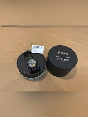 New Citizen Mickey Mouse Fiesta Eco-Drive Black Steel Watch AU1095-57W